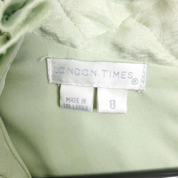 London Times Dress Womens 8 Mint Ruffle V Neck Tiered Fitted Empire Waist - Picture 5 of 9